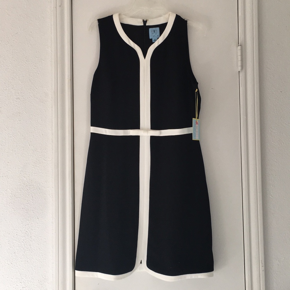 Black and white dress with bow at waist line